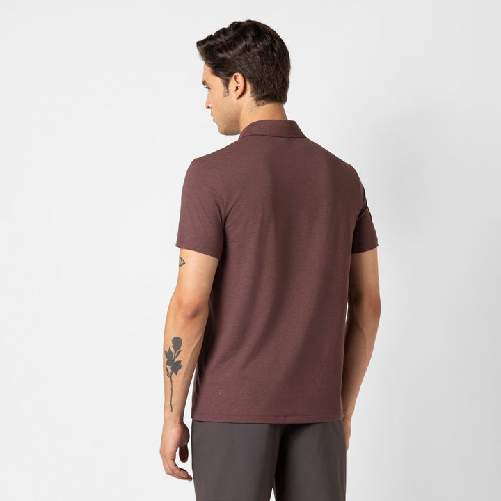 Tech Polo Deep Mauve back on model