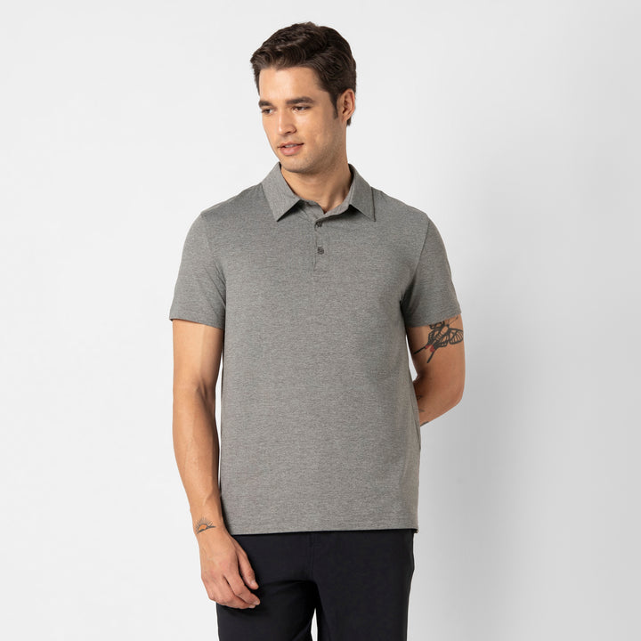 Tech Polo Grey front on model