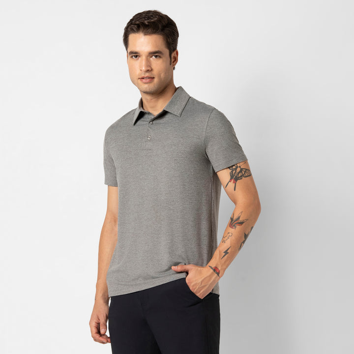 Tech Polo Grey side on model