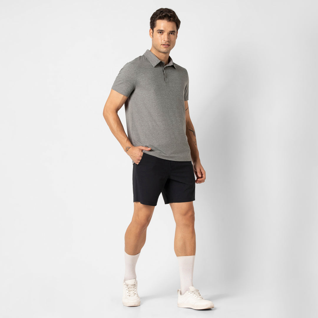 Tech Polo Grey full body on model