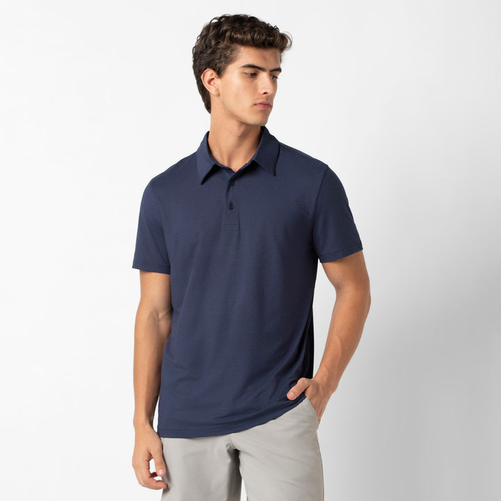 Tech Polo Navy front on model