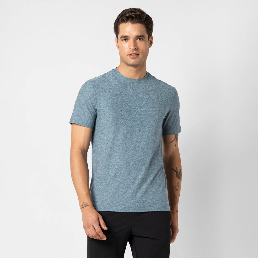 Tech Short Sleeve Tee Dark Lagoon front on model