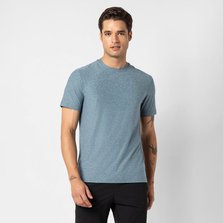 Tech Short Sleeve Tee Dark Lagoon front on model