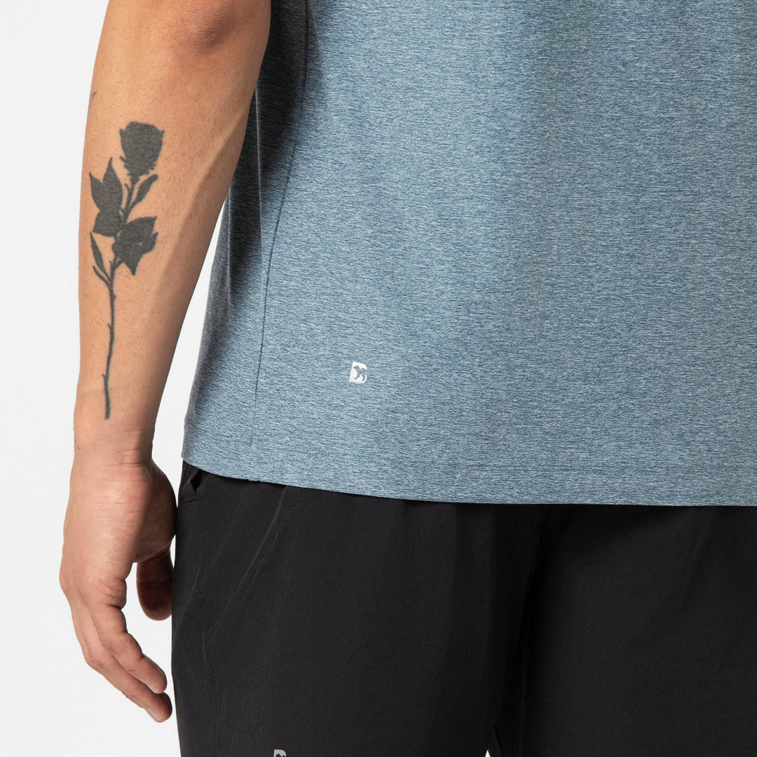 Tech Short Sleeve TeeDark Lagoon close up on model