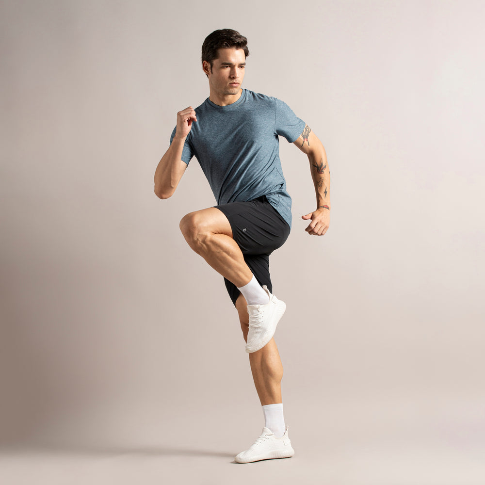 Tech Short Sleeve Tee Dark Lagoon full body on model