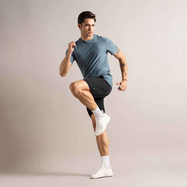 Tech Short Sleeve Tee Dark Lagoon full body on model