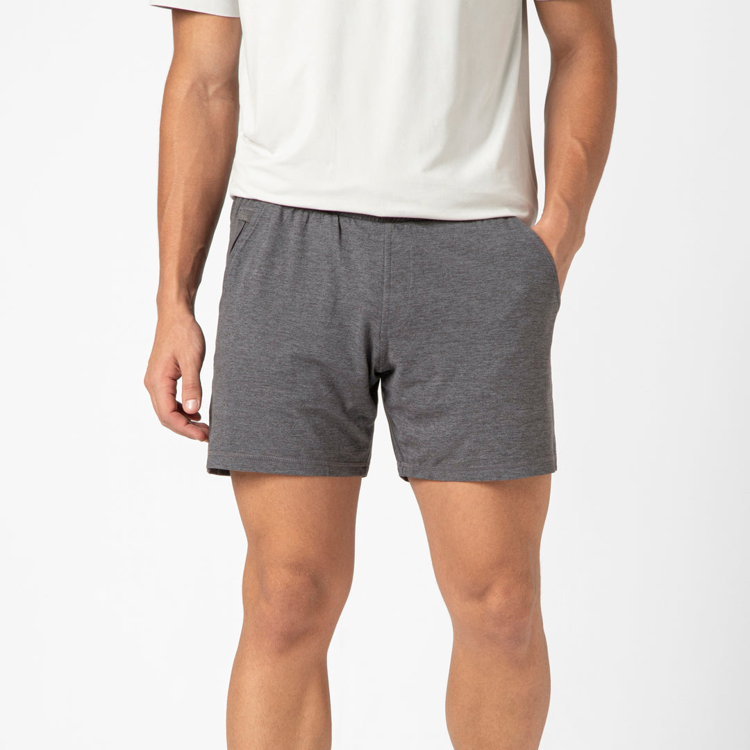 Tech Short 5 Charcoal front on model