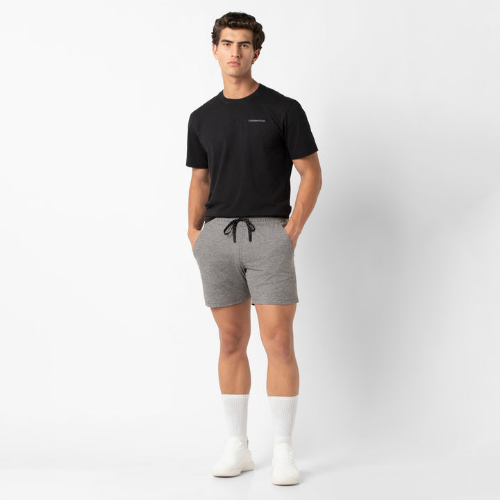 Tech Short 5 Grey full body on model