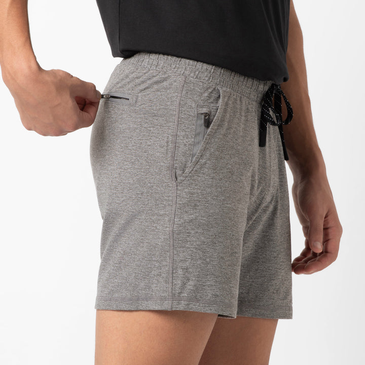Tech Short 5 Grey close up on model