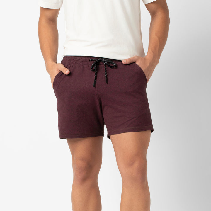 Tech Short 5 Maroon front on model