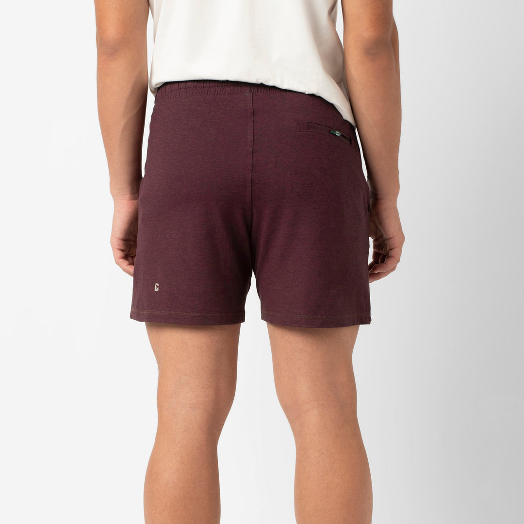 Tech Short 5 Maroon back on model
