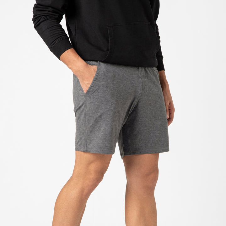 Tech Short 7 Charcoal side on model