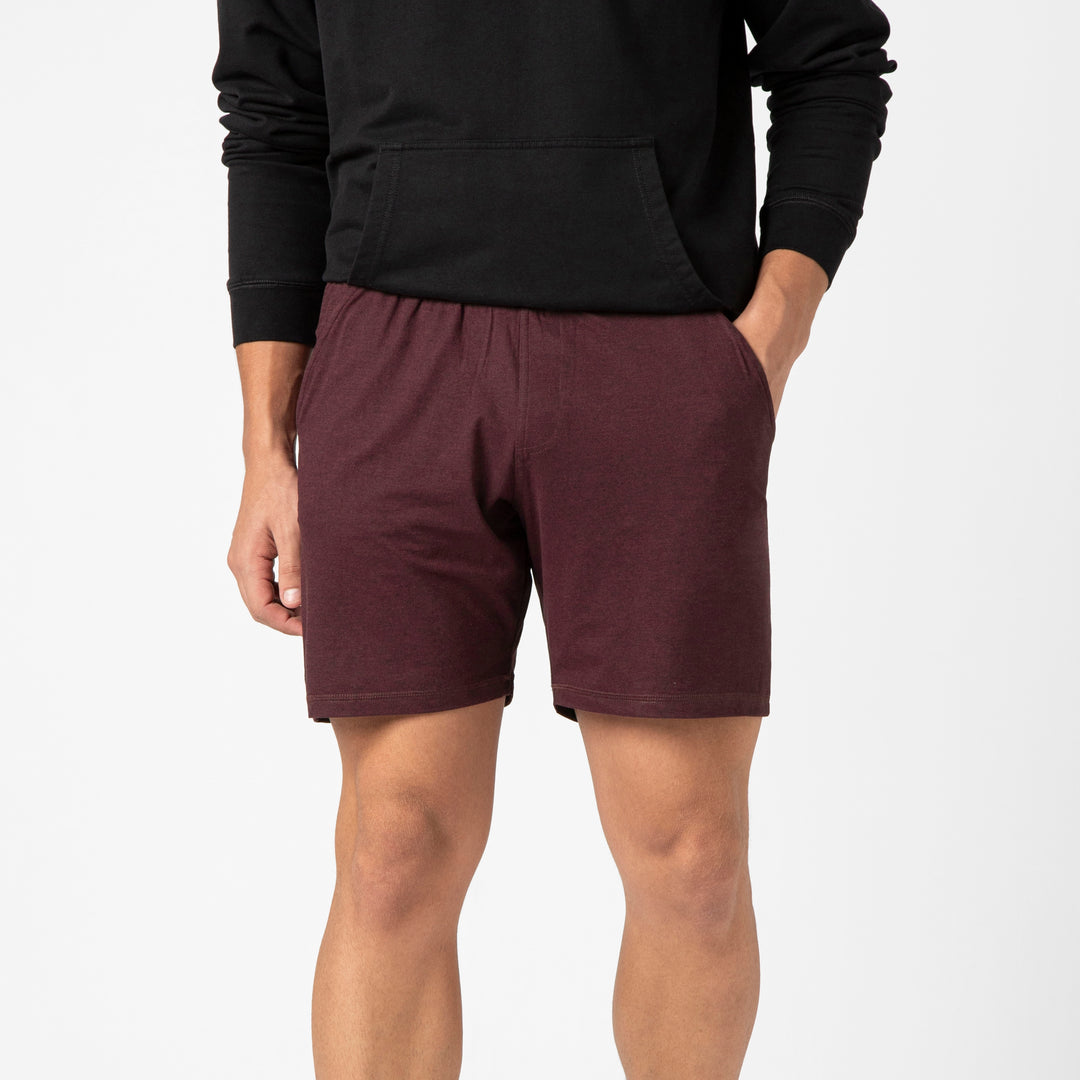 Tech Short 7 Maroon front on model