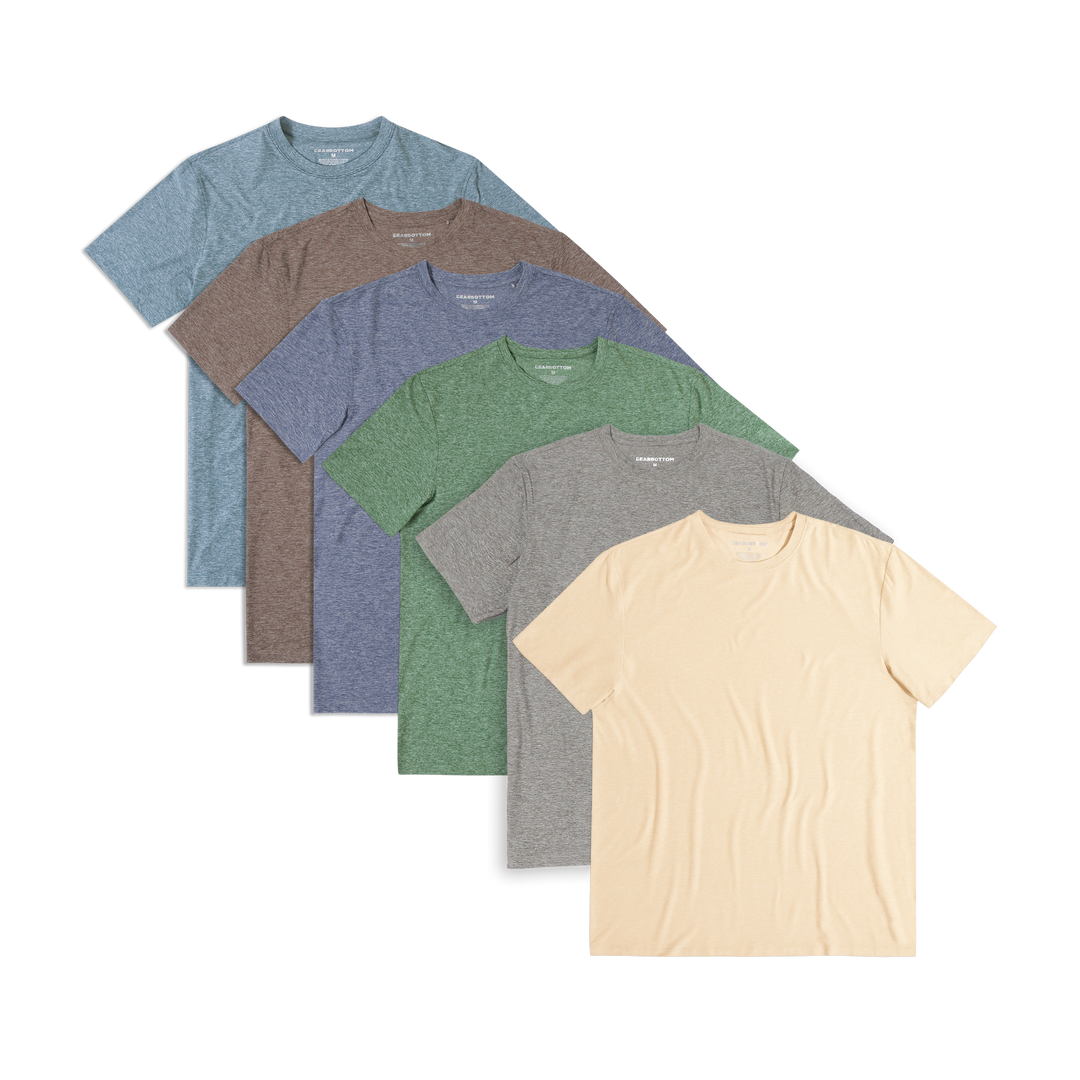 Tech Tee 6 pack in Dark Lagoon, Cocoa, Denim, Evergreen, Grey and Oat