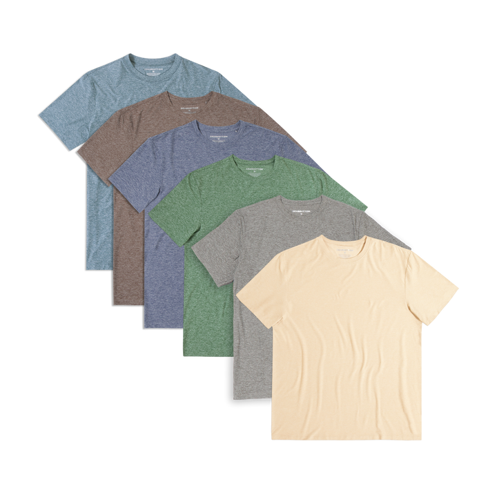 Tech Tee 6 pack in Dark Lagoon, Cocoa, Denim, Evergreen, Grey and Oat
