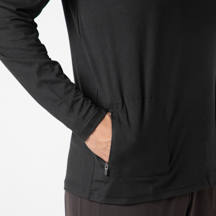 Tech Half Zip Black close up zipper pocket