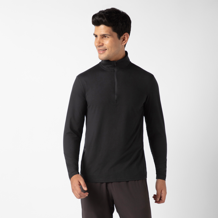 Tech Half Zip Black front on model