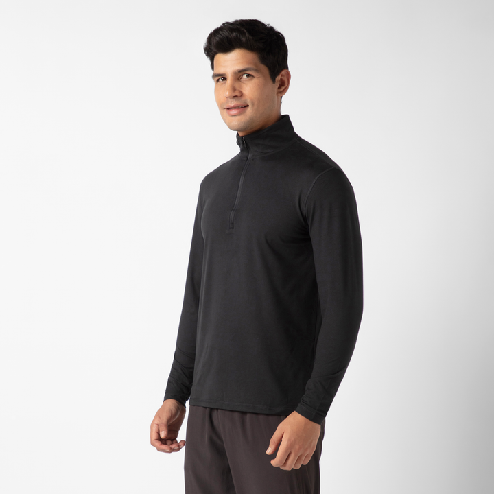 Tech Half Zip Black side on model