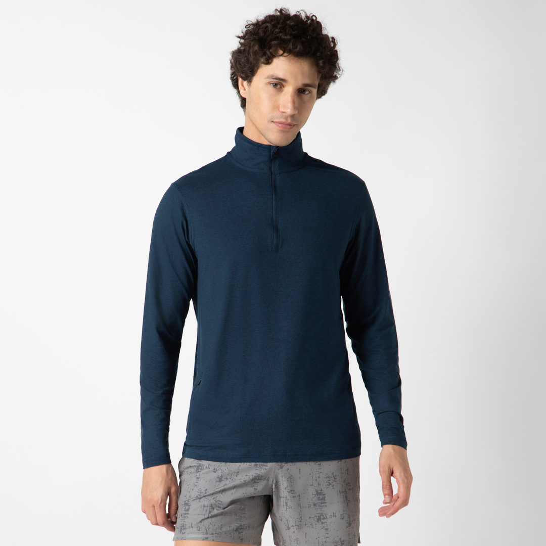 Tech Half Zip Navy front on model