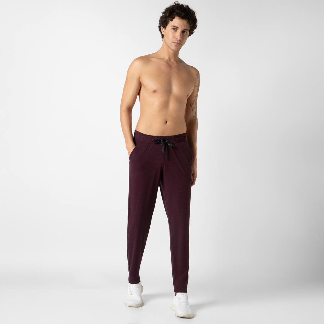 Tech Jogger Maroon full body on model