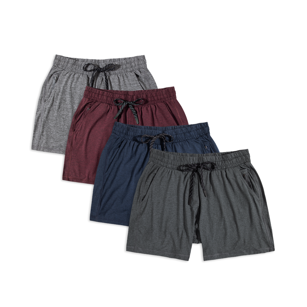 Tech Short 5 4 Pack Charcoal, Navy, Maroon, Grey