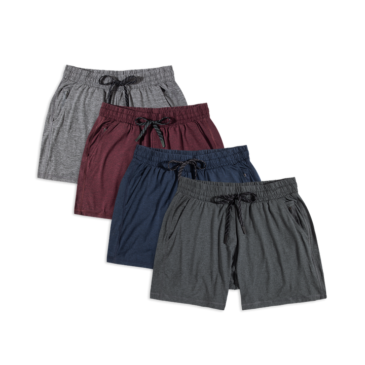 Tech Short 5 4 Pack Charcoal, Navy, Maroon, Grey