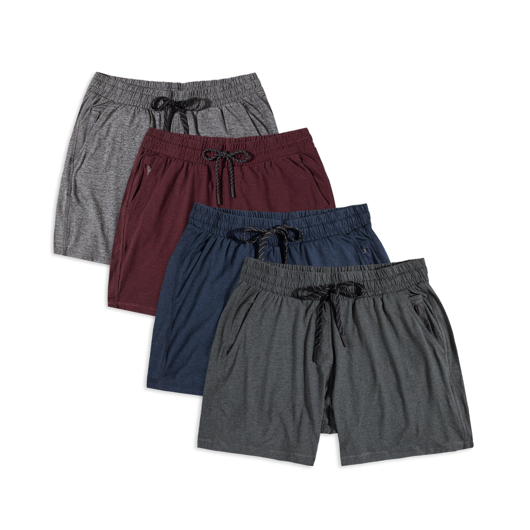 Tech Short 7 4 Pack Charcoal, Navy, Maroon, Grey