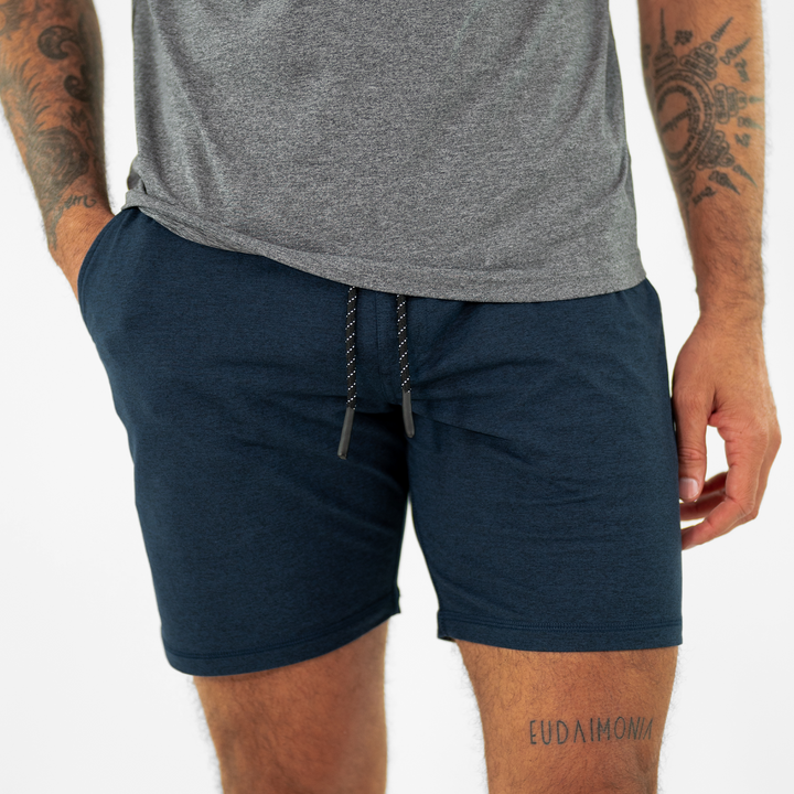 Tech Short 7" Navy on model