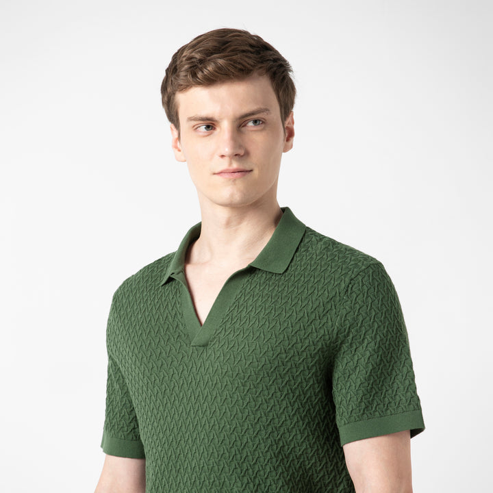 Textured Knit Sweater Polo