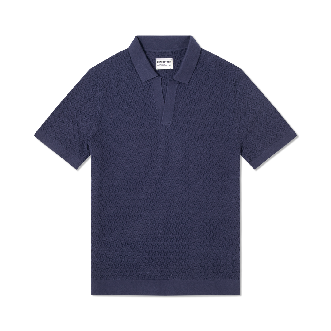 Textured Knit Sweater Polo Navy front flat