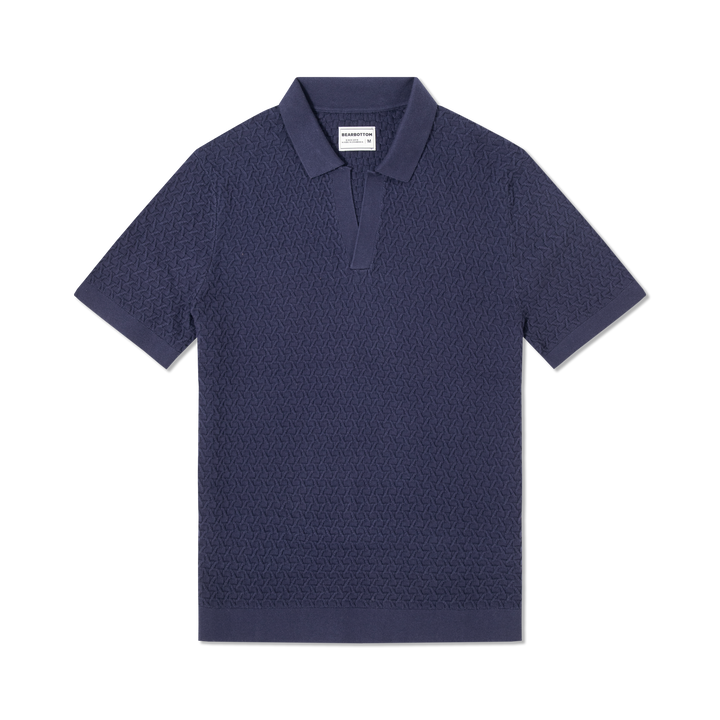 Textured Knit Sweater Polo Navy front flat