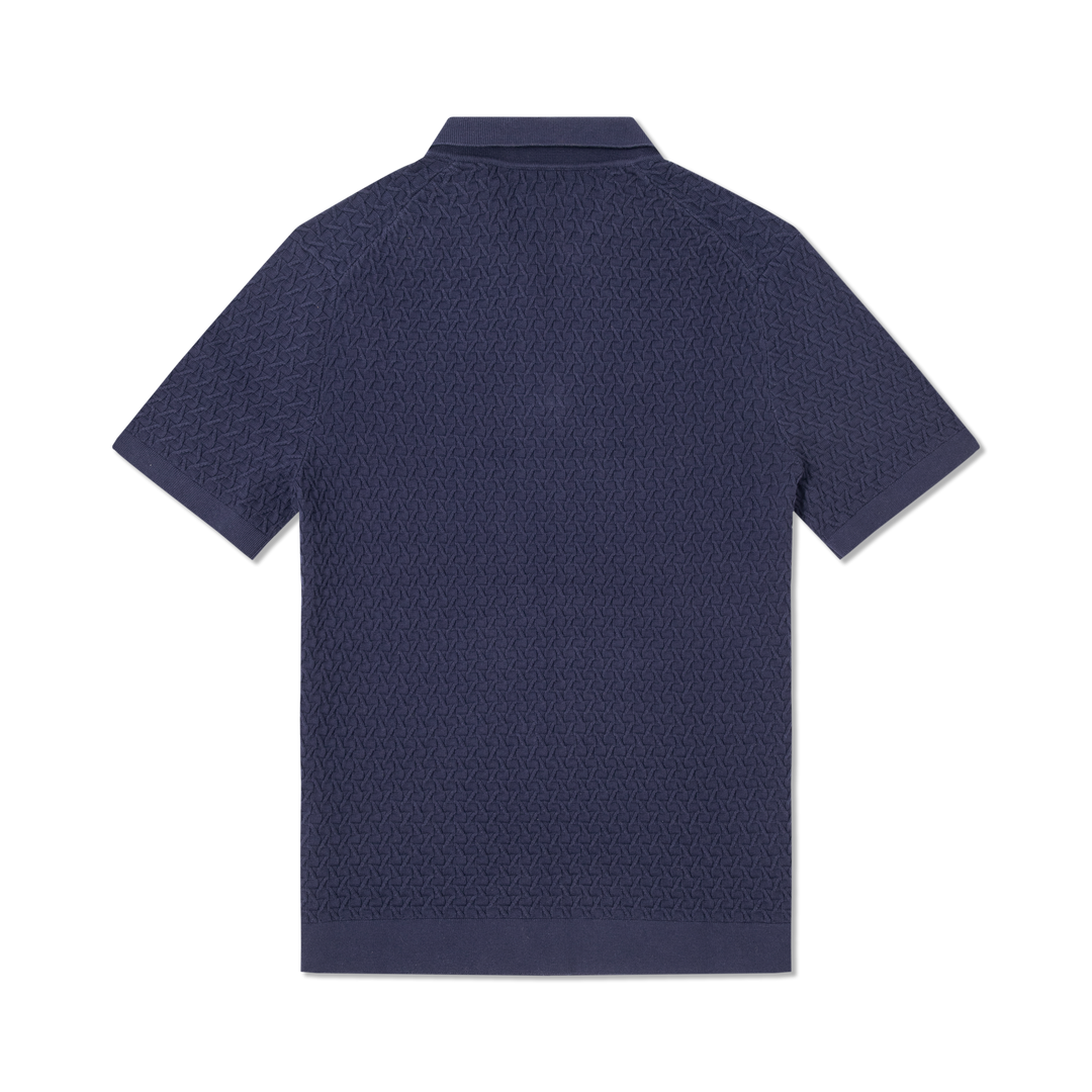 Textured Knit Sweater Polo Navy back flat