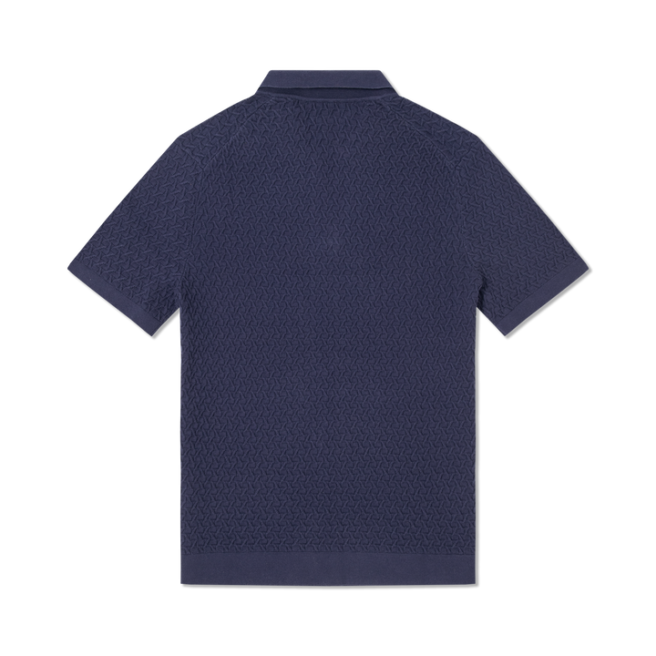 Textured Knit Sweater Polo Navy back flat
