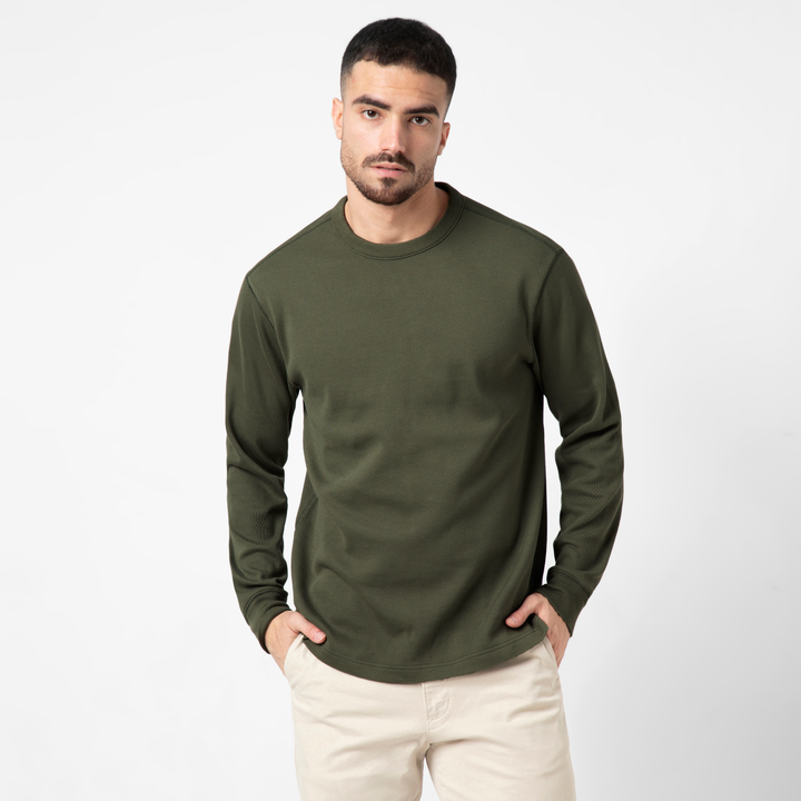 Thermal Knit Crew Fern front on model