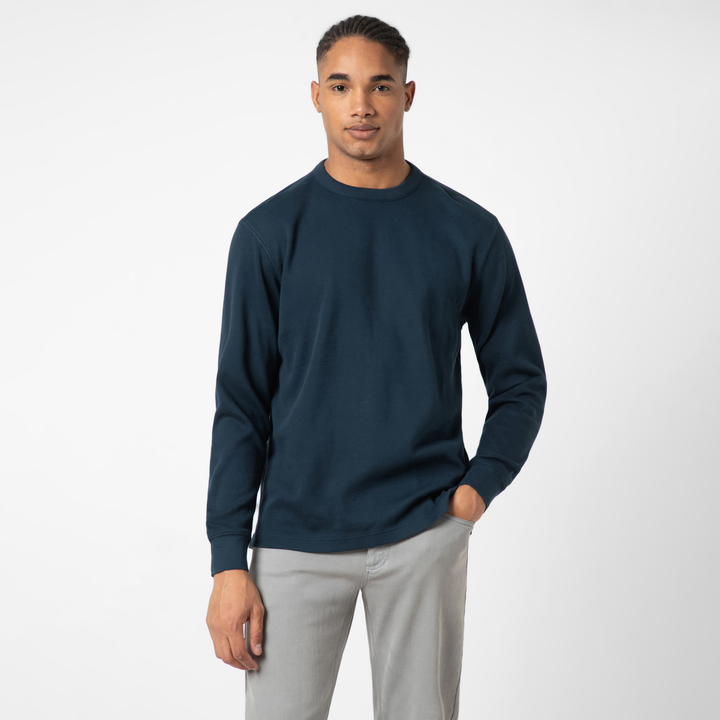 Thermal Knit Crew Navy front on model