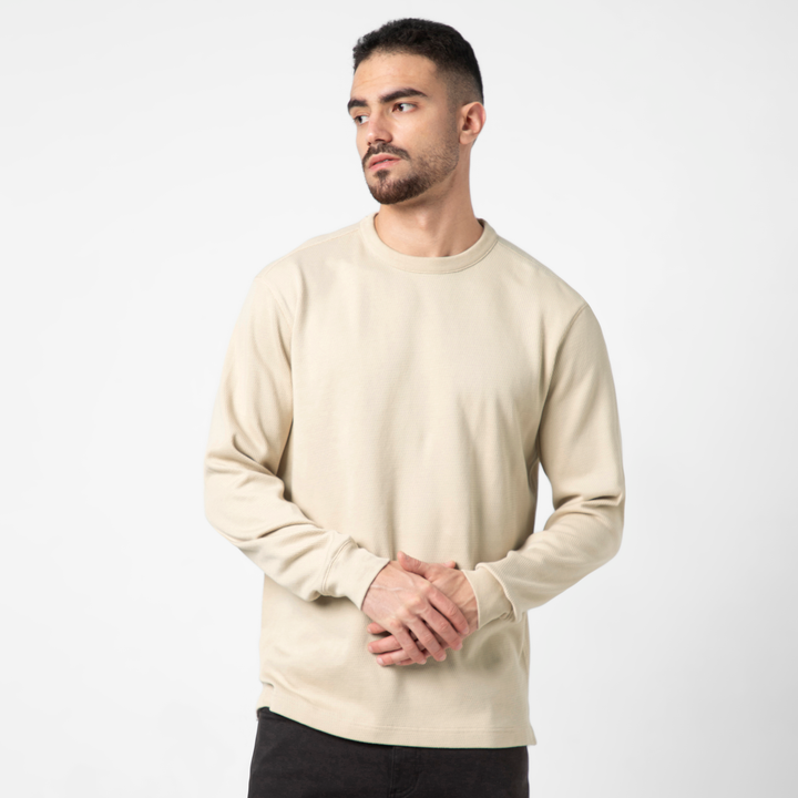 Thermal Knit Crew Oat front on model