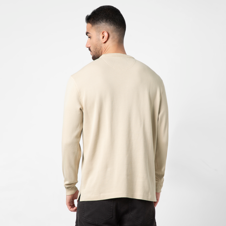 Thermal Knit Crew Oat back on model