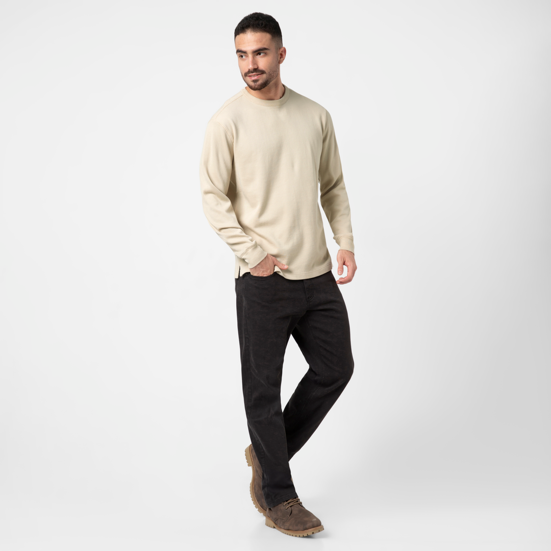 Thermal Knit Crew Oat full body on model