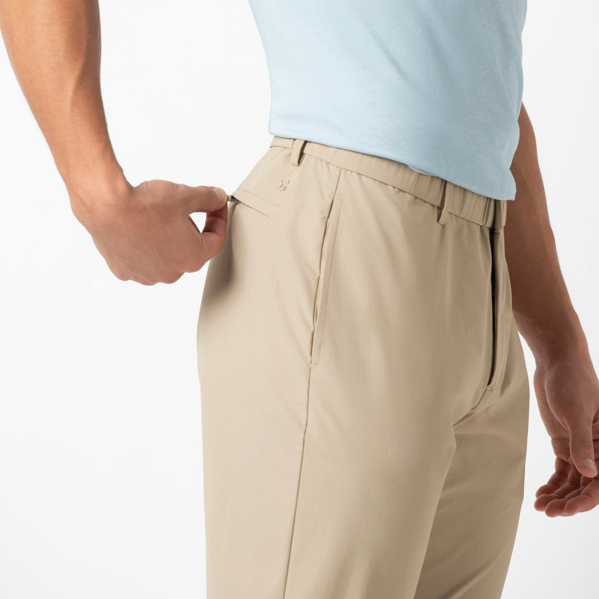 Tour Pant Khaki close up on model