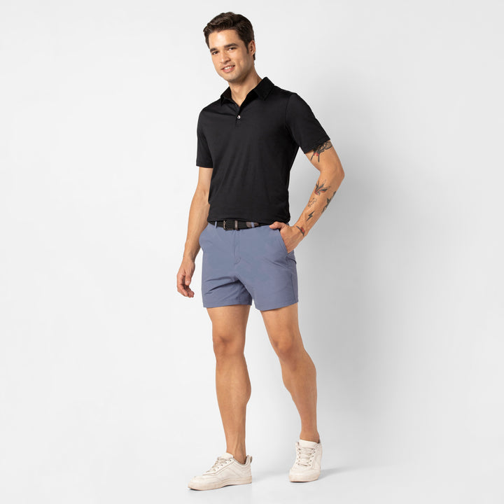 Tour Short 5.5" Flint front on model worn with Performance Polo Black