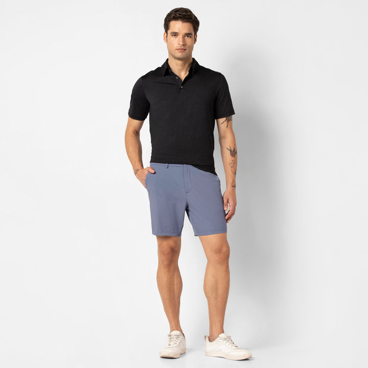 Tour Short 7" Flint front on model worn with Performance Polo Black