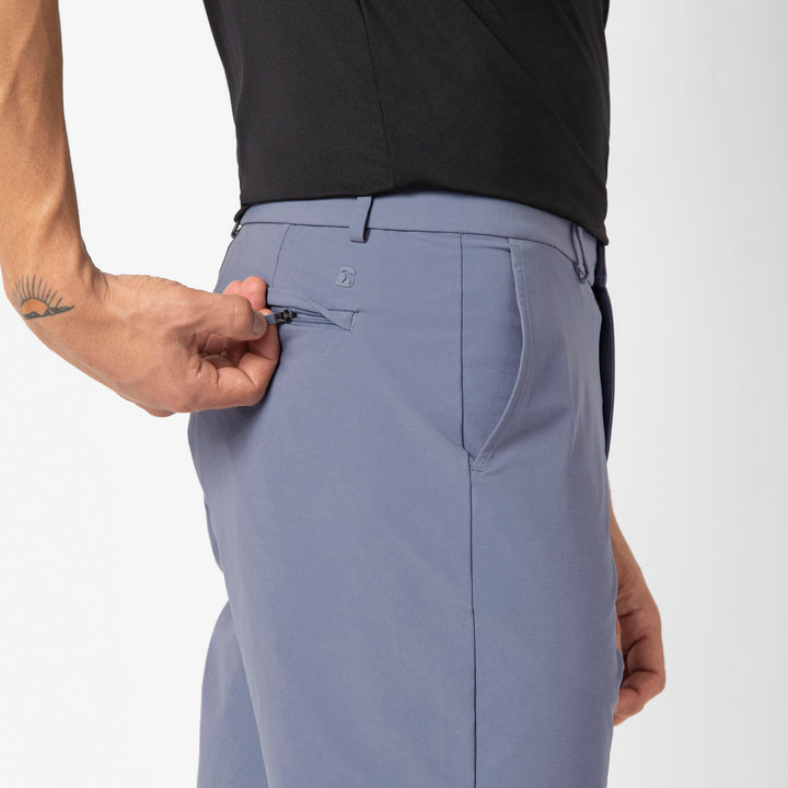 Tour Short 7" Flint back close up of zipper pocket