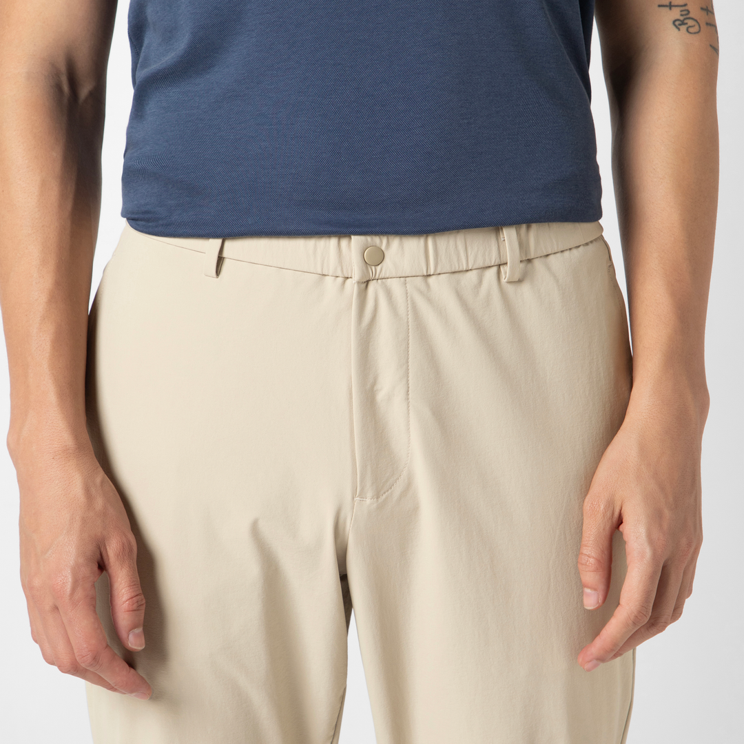 Tour Pant Khaki close up front on model