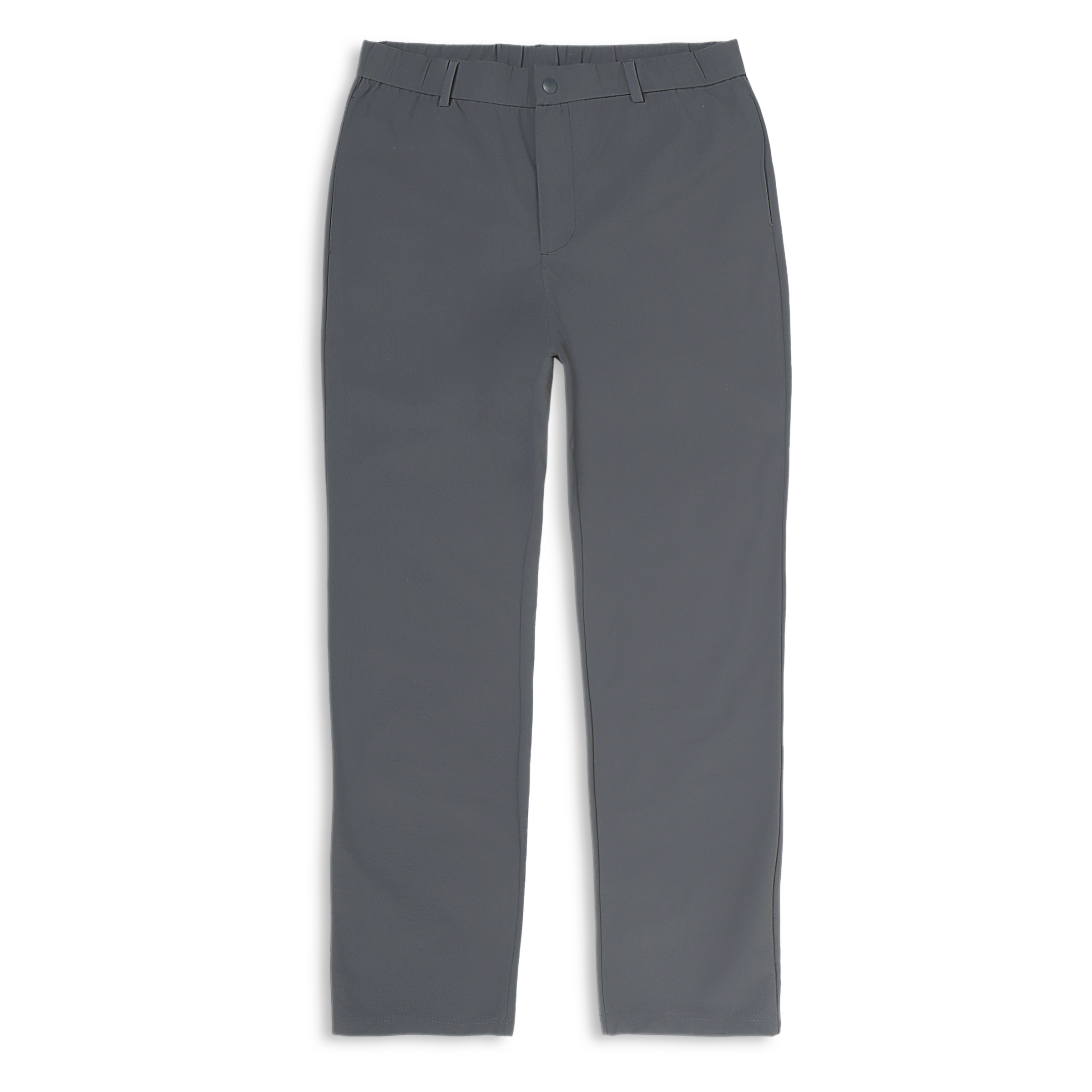 Tour Pant 30" Dark Grey with flat elastic waistband, belt loops, snap-button, zipper fly, and two front seam pockets