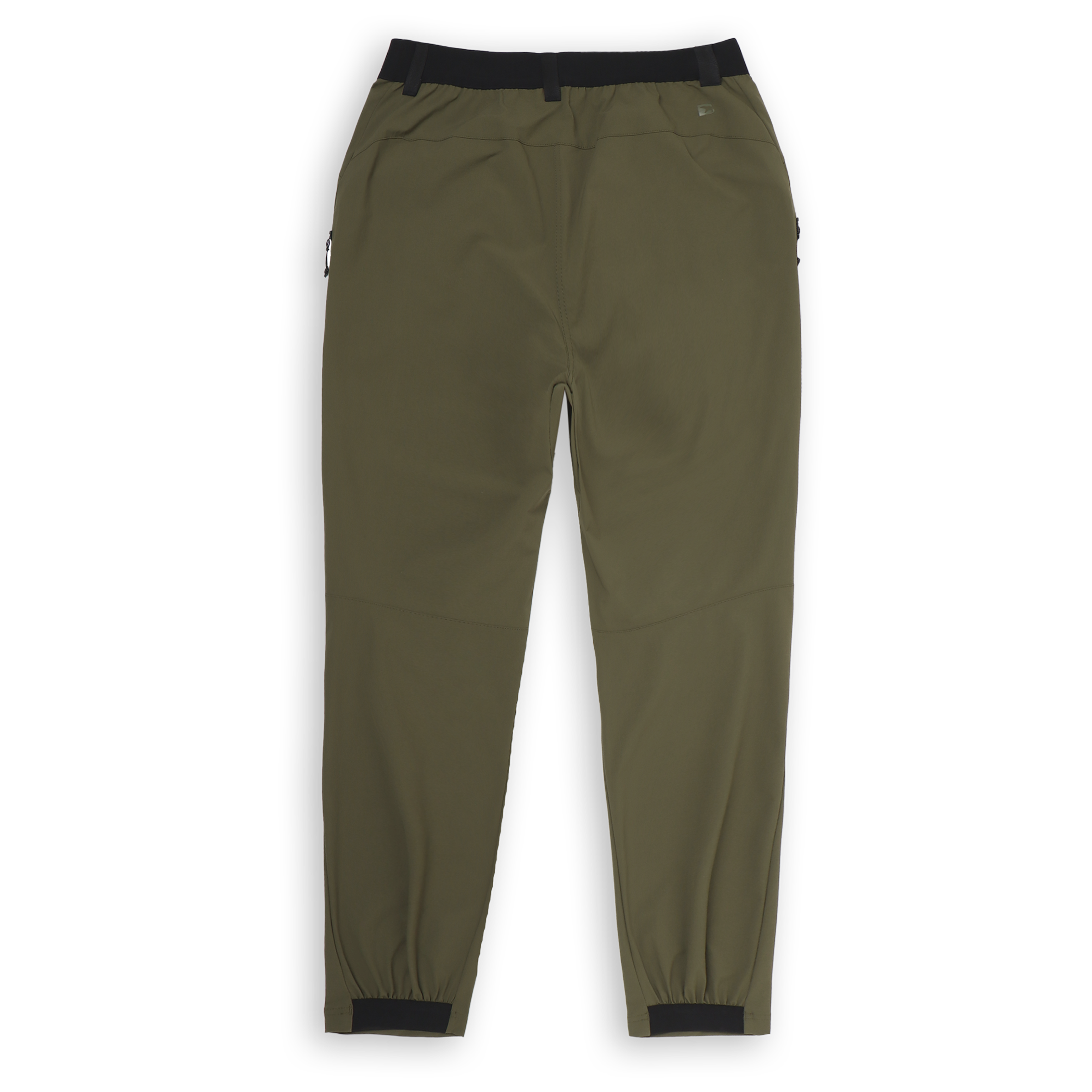 Trail Pant Military Green Back with elastic waistband, belt loops, and back ankle elastic hem
