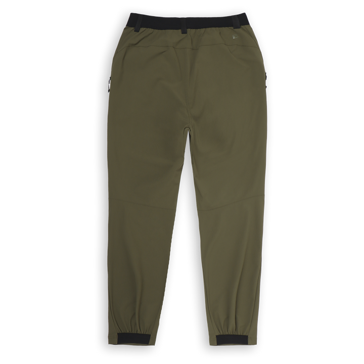 Trail Pant Military Green Back with elastic waistband, belt loops, and back ankle elastic hem