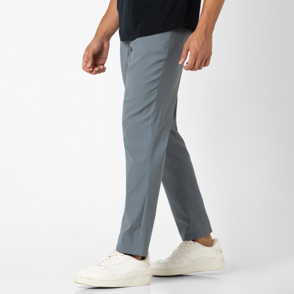 Transit 5 Pocket Pant Grey 30" side on model