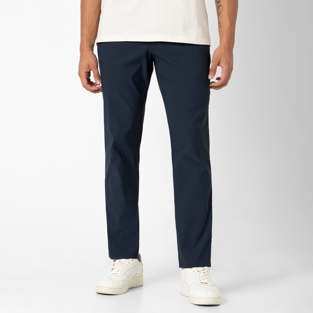 Transit 5 Pocket Pant Navy on model