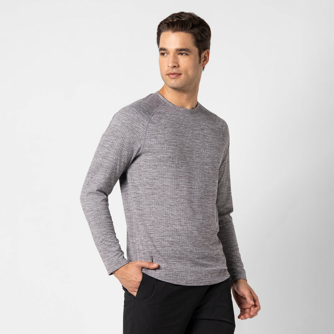 Tread Long Sleeve Tee Charcoal side on model