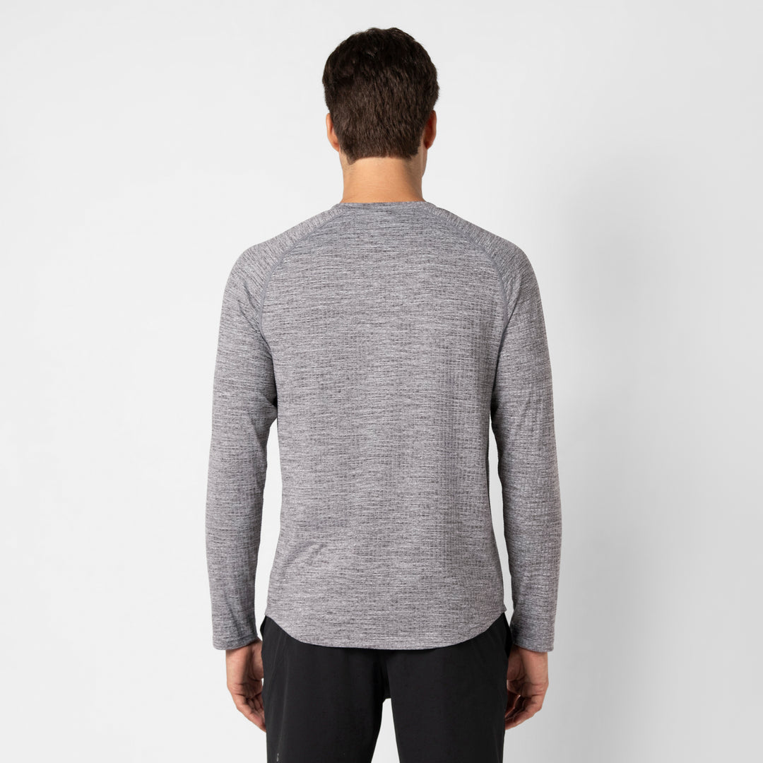 Tread Long Sleeve Tee Charcoal back on model